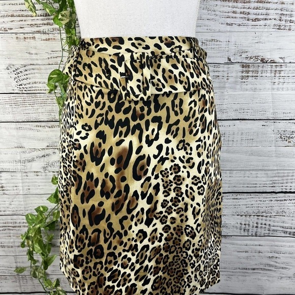 Adrienne Vittadini Skirt 4 Brown Black Gold Cheetah Animal Straight Pencil Belt - Picture 2 of 10